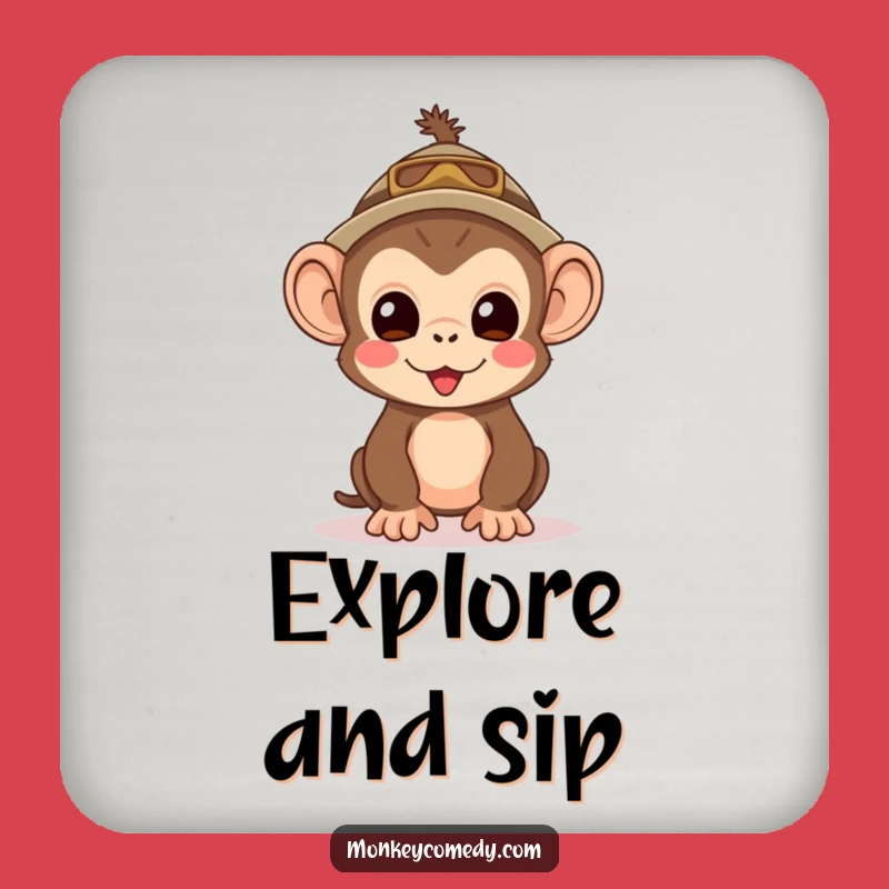 Funny Kawaii Monkey Explorer Coasters (Set of 4) - Adventure Drinks Decor, Perfect Funny Gift
