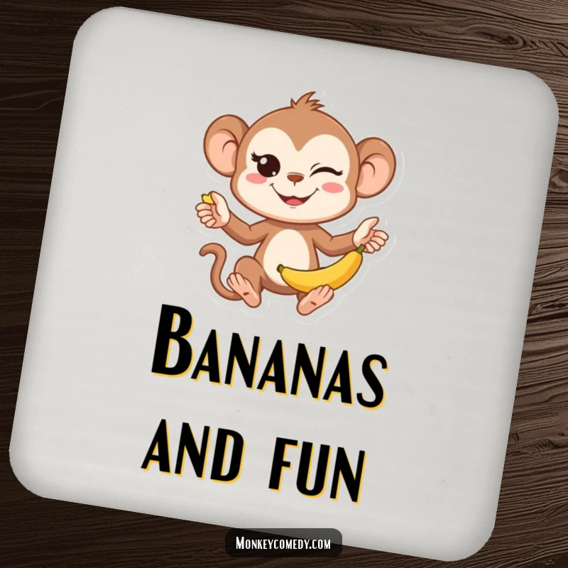 Funny Kawaii Monkey Juggling Coasters: A set of coasters with a cute monkey juggling bananas and winking, protecting surfaces.