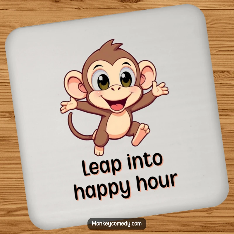 Funny Kawaii Monkey Leaping Coaster: An excited monkey leaps forward, adding a touch of energetic humor to your table setting.