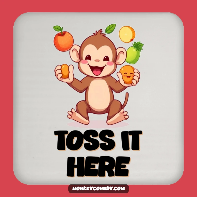 Funny Monkey Juggling Fruits Coaster - Protect Surfaces with Humor