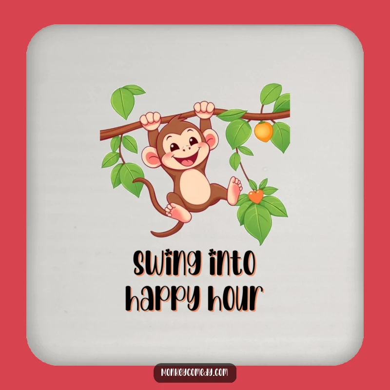 Funny Swinging Monkey Coaster - Grinning Jungle Drink Coaster, Humorous Gift