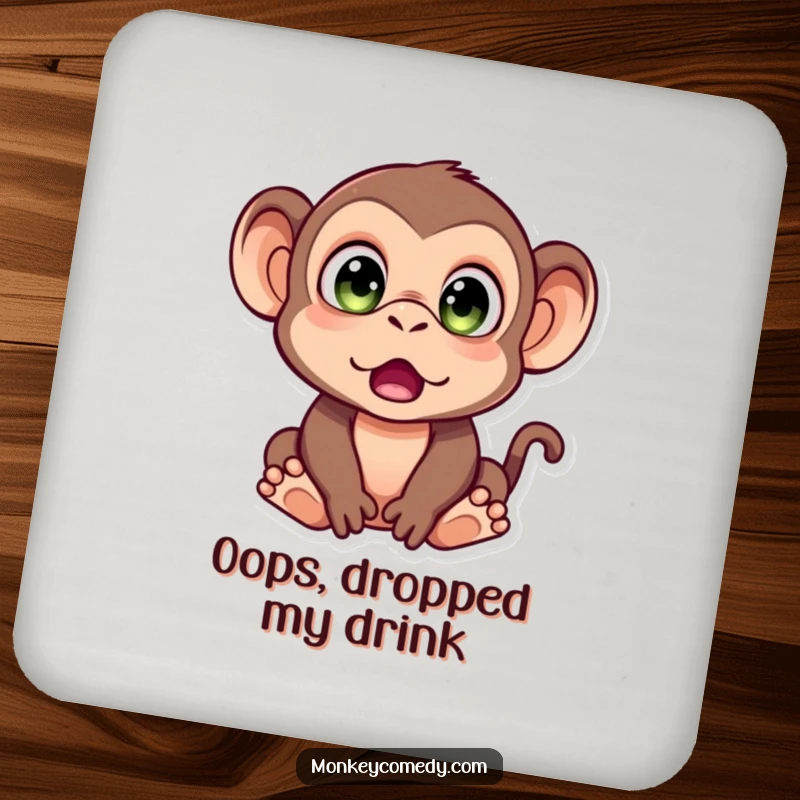 Funny Monkey Drink Coaster with a monkey with wide, surprised eyes, adding a humorous and protective touch to any tabletop.