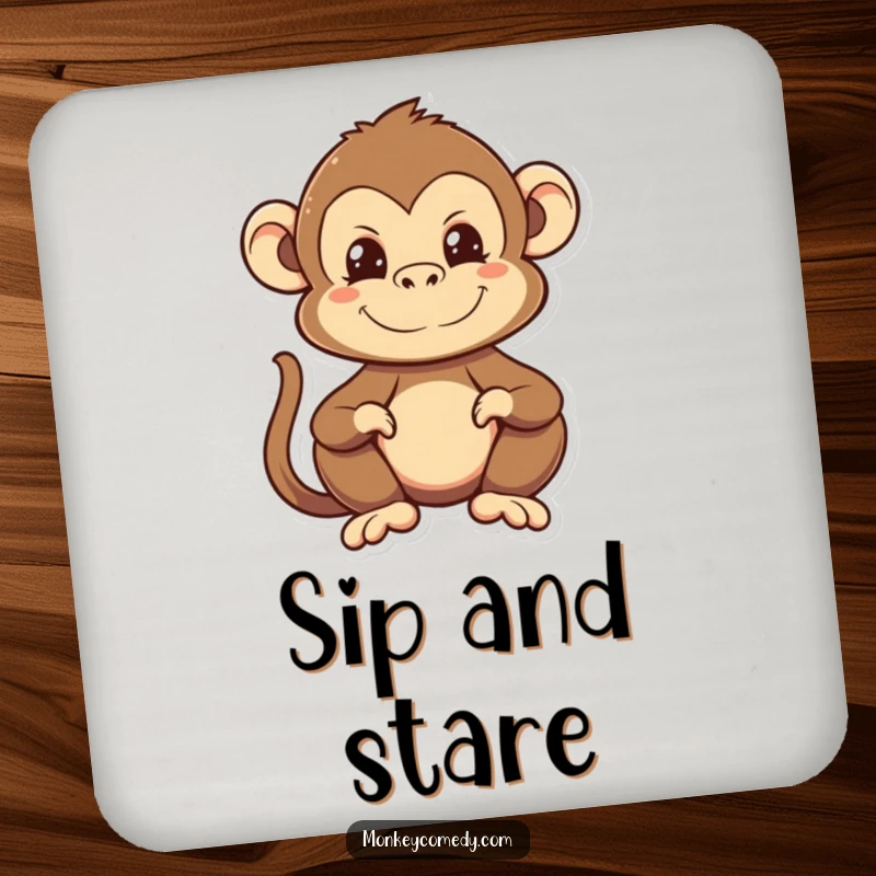 Funny Kawaii Monkey Coaster with a comical monkey making a funny face, protecting furniture from drink rings.
