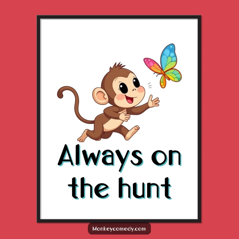 Funny Monkey Chasing Butterfly Poster: Brighten Your Walls with This Hilarious Jungle Scene!