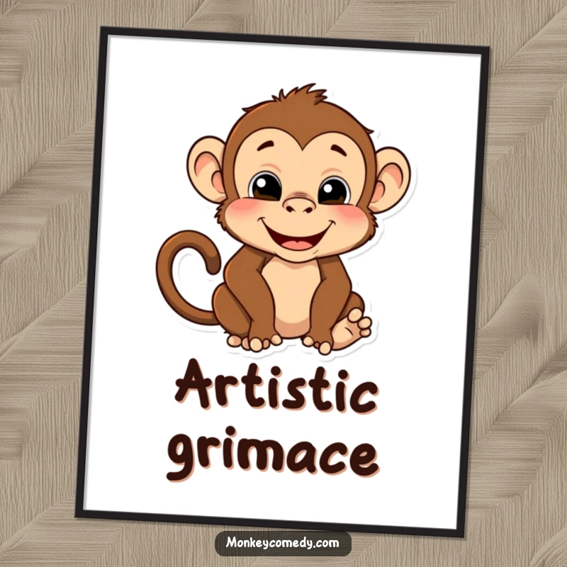 Funny poster showcasing a monkey making a hilarious, contorted face and a goofy pose, perfect for adding a comedic focal point.