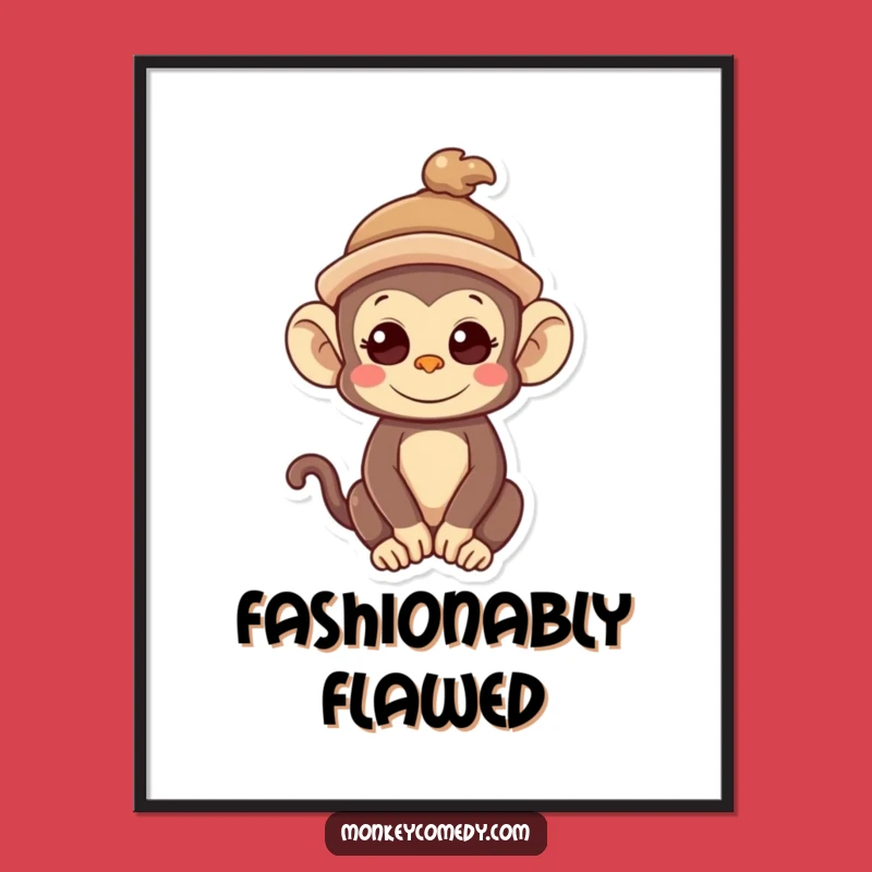 Funny Kawaii Monkey Hat Poster - Quirky Art, Adorable & Hilarious Decor Gift!