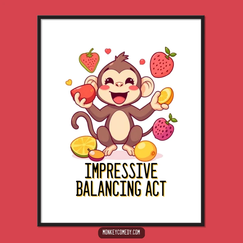 Funny Kawaii Monkey Juggling Poster: Bring Playful Art To Your Walls
