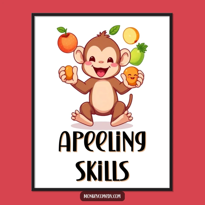 Funny Monkey Juggling Fruits Poster - Vibrant & Hilarious Wall Art