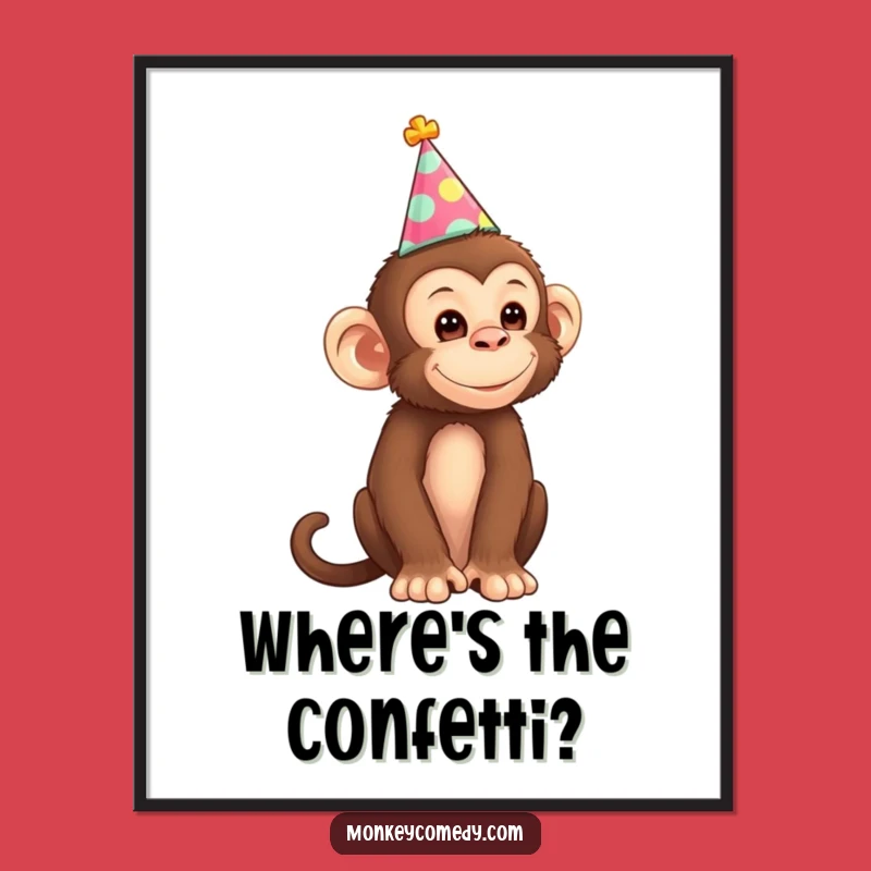 Funny Monkey Party Hat Poster: Vibrant Wall Art to Brighten Your Space With Laughter