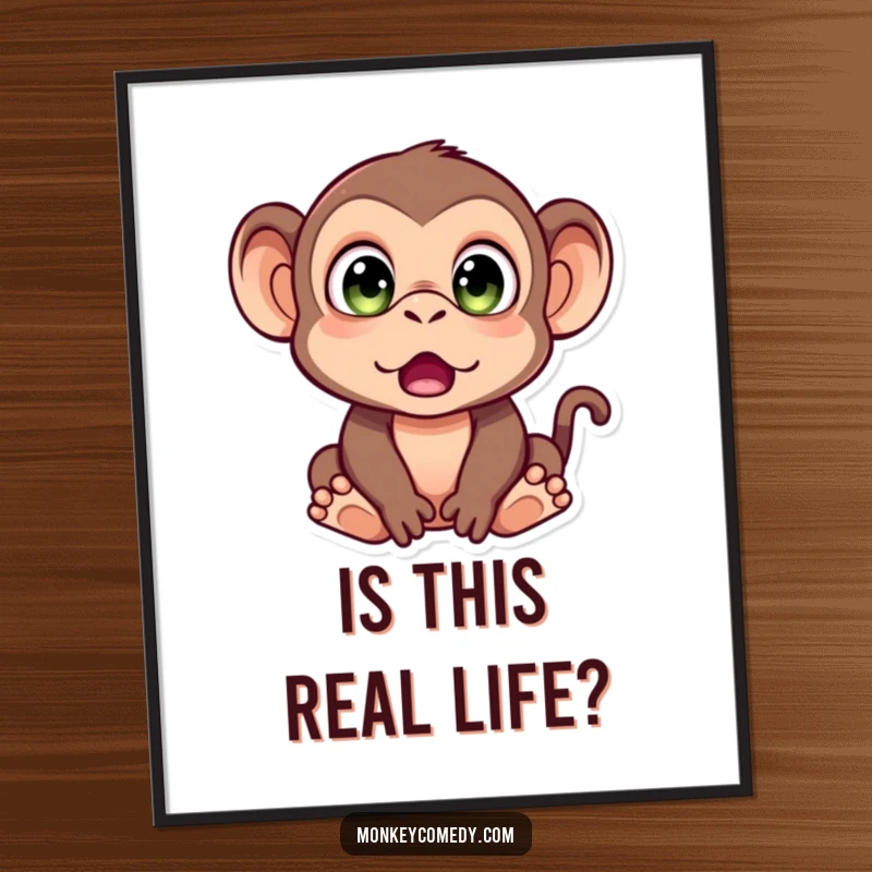Funny Monkey Poster of a monkey with comically wide eyes, capturing a moment of pure, delightful surprise and astonishment.