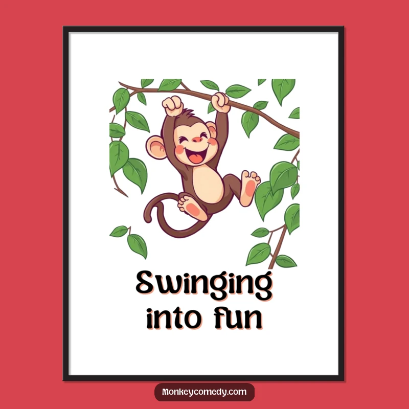 Funny Monkey Swinging Poster - Energetic Jungle Art for Your Walls