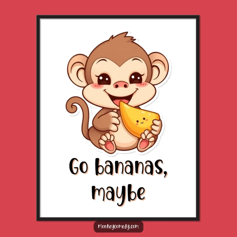Funny Kawaii Monkey Fruit Poster - Adorable Humorous Wall Art
