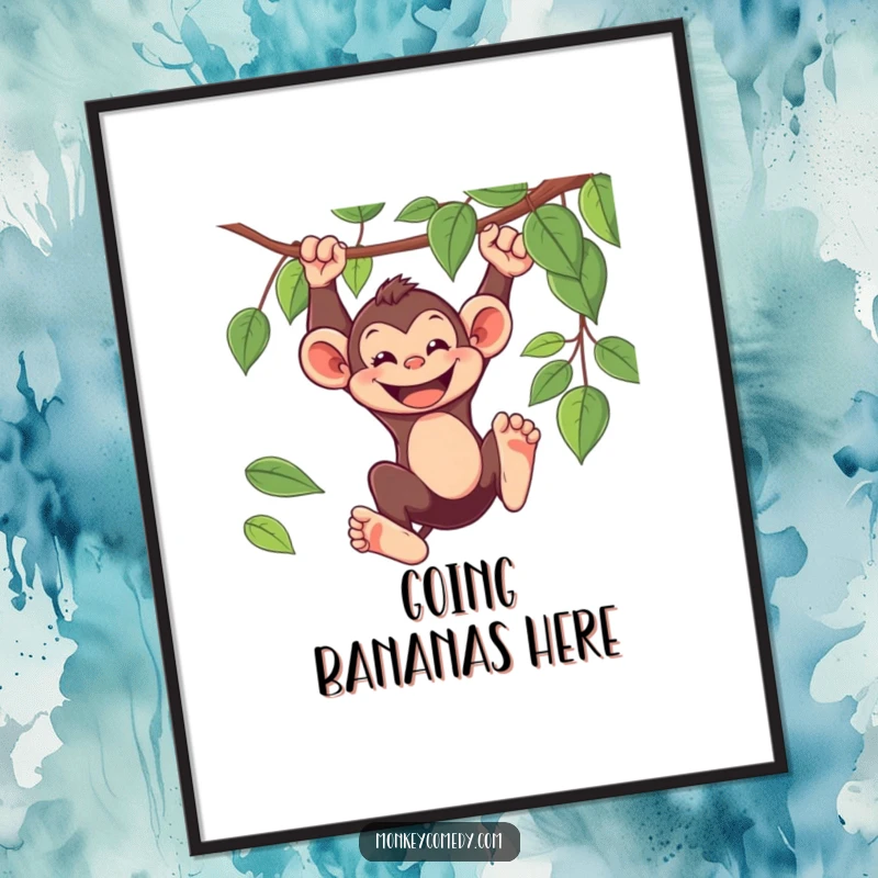 Funny Poster: A playful monkey swings from a vine, its wide, joyful grin spreading infectious happiness.