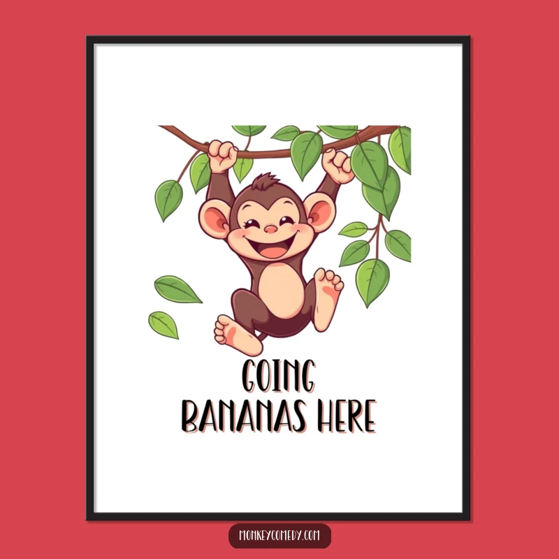 Funny Monkey Swinging Poster: Joyful Primate Wall Art Gift