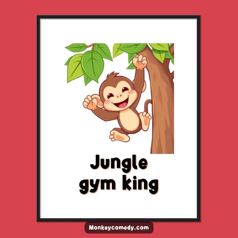 Funny Monkey Art Print - Hilarious Grinning Monkey Swinging Poster for Decor