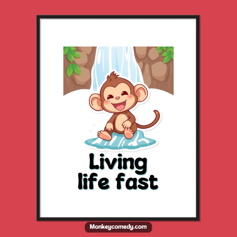 Funny Monkey Waterfall Poster - Hilarious Wall Art for Joyful Spaces
