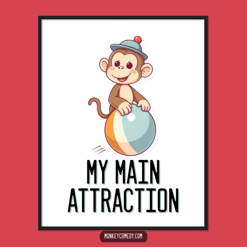 Funny Monkey Hat Ball Ride Poster: Hilarious Wall Art for Instant Cheer