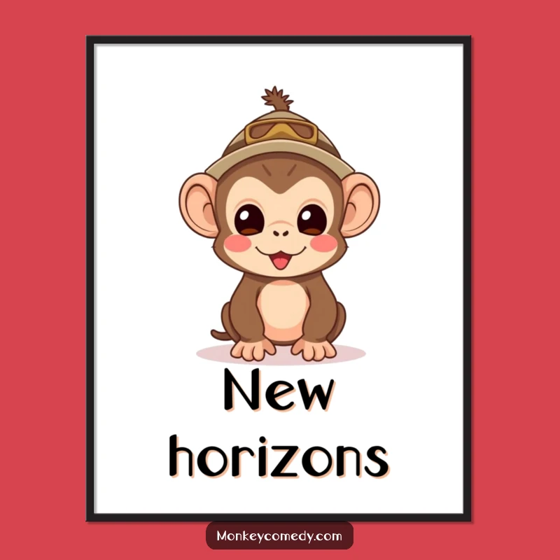 Funny Kawaii Monkey Explorer Poster - Excited Adventure Wall Art, Unique Funny Gift Decor