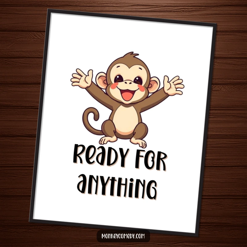 Funny Monkey Poster depicting a primate with outstretched arms, ready to catch, adding whimsical humor to decor.