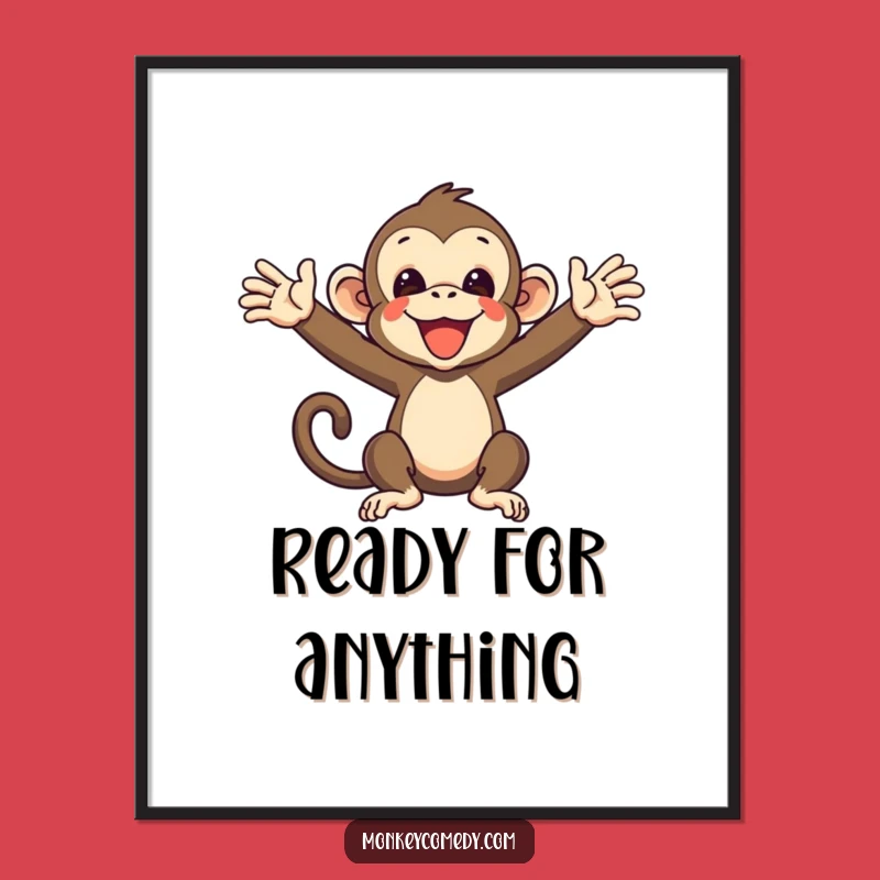 Funny Monkey Poster - Hilarious Primate Arms Outstretched Wall Art