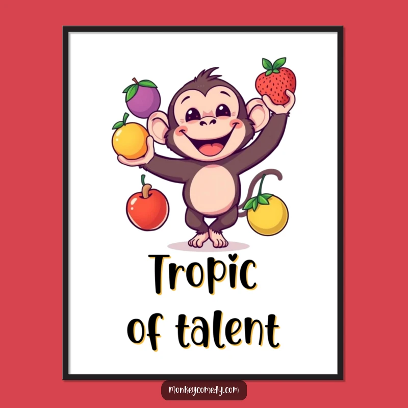 Funny Monkey Poster: Juggling Art, Grinning Monkey Funny Gift Print