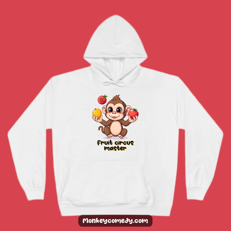 Cozy Funny Monkey Juggling Hoodie: Warm Comfort with Whimsical Fruitful Fun