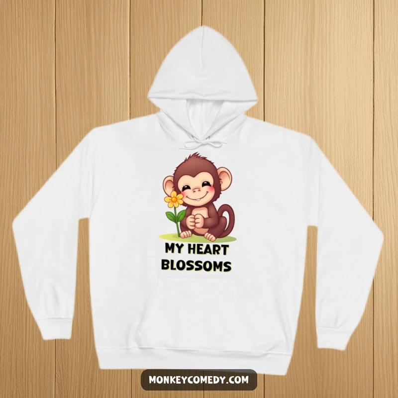Funny Monkey Flower Hoodie: A kind monkey offers a small flower with a sweet smile, perfect for spreading warmth and comfort.