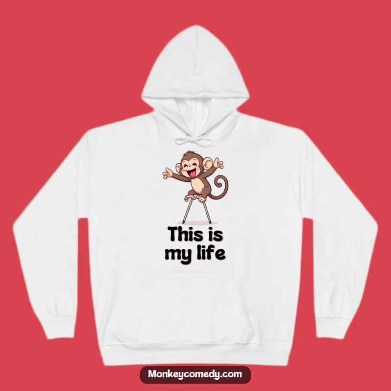 Funny Monkey on Stilts Hoodie: Cozy & Comical Primate Apparel, Great Gift!