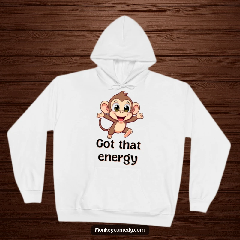 Funny Kawaii Monkey Leaping Hoodie: An excited monkey leaps forward, offering cozy warmth and a visually engaging burst of energy.