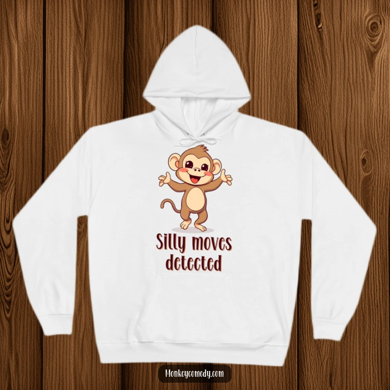 Funny Kawaii Monkey Hoodie: Cozy sweatshirt featuring a cute monkey performing a hilarious silly dance with its tail, radiating fun.