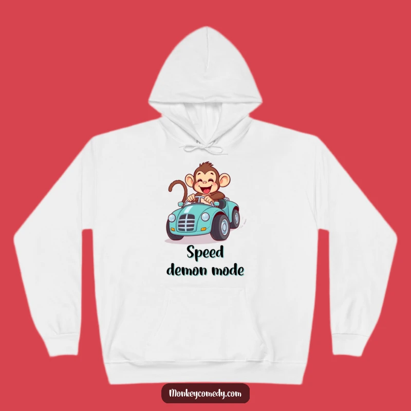 Funny Monkey Toy Car Race Hoodie: Cozy & Comical Primate Driver, Great Gift!