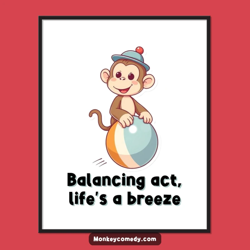 Funny Free Printable Wall Art: Monkey Hat & Ball Rider Art, Quirky Downloadable Decor