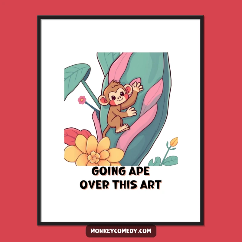 Free Printable Kawaii Monkey Wall Art: Funny Climbing Plant Downloadable Decor