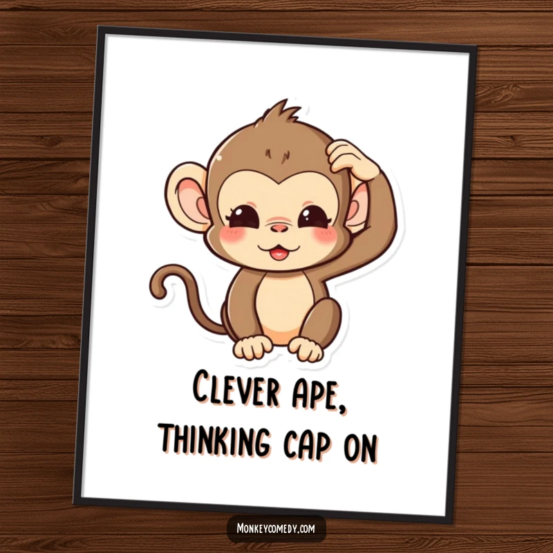 Funny Free Printable Wall Art of a kawaii monkey with a bewildered, silly expression, scratching its head thoughtfully.