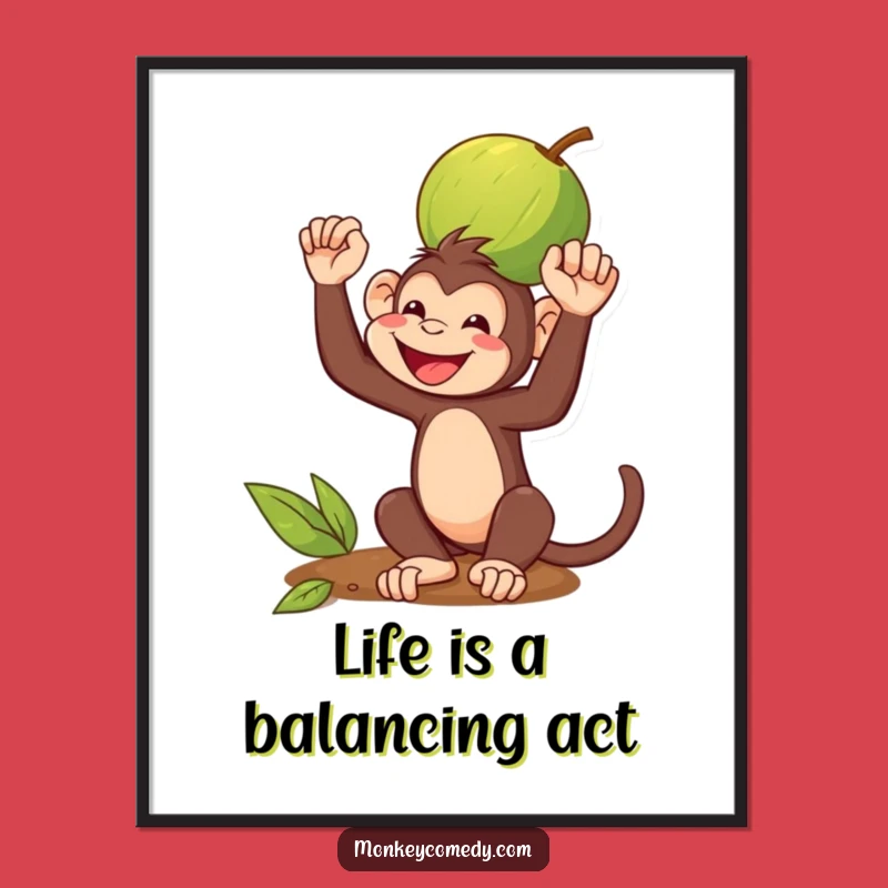 Funny Free Printable Monkey Wall Art: Grinning Coconut Balance Decor