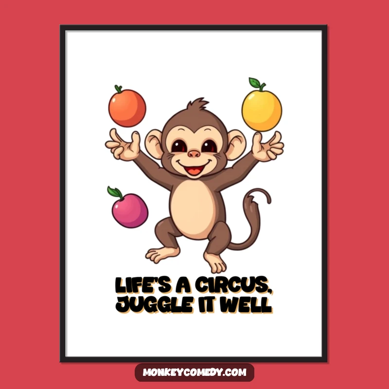 Funny Free Printable Wall Art: Juggling Monkey Fruit Acrobatics Downloadable Art for Decor