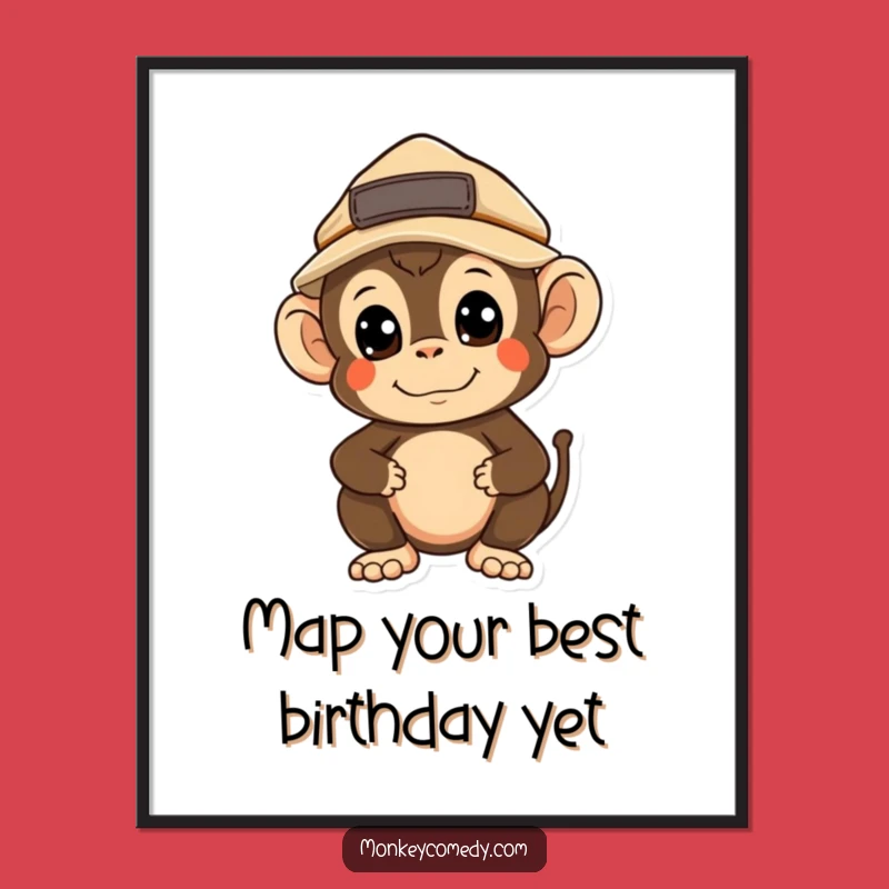 Funny Free Printable Wall Art: Kawaii Explorer Monkey Discovering Fun Downloadable Art