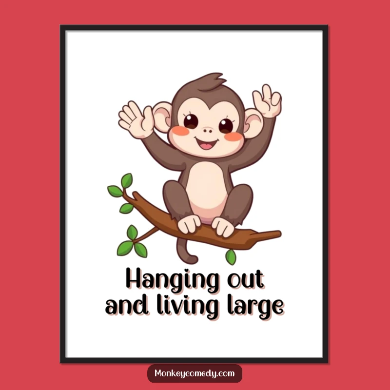 Funny Free Printable Wall Art: Playful Waving Monkey! Downloadable Art.