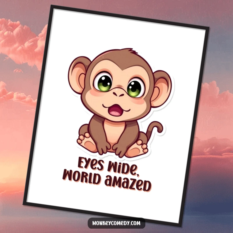 Funny free printable wall art of a monkey with comically wide, surprised eyes, capturing a moment of hilarious disbelief.