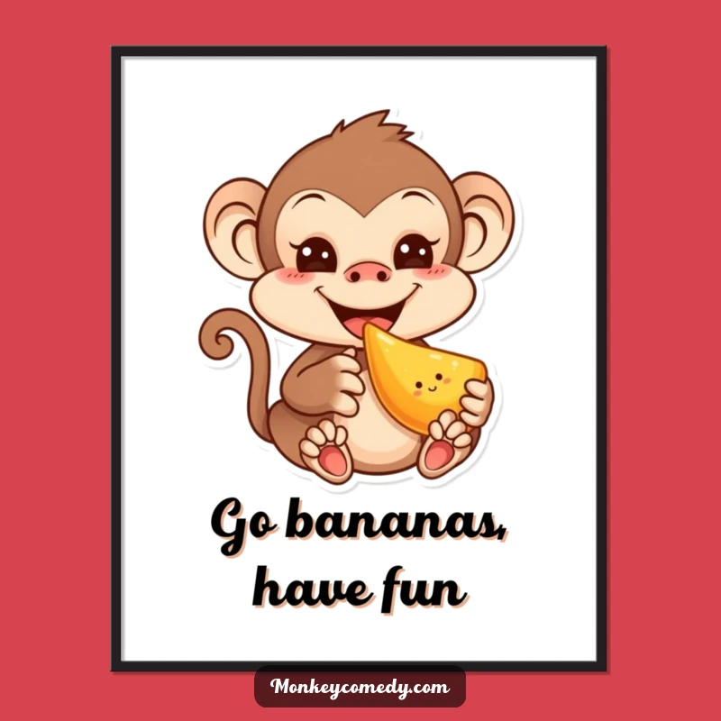 Funny Free Printable Wall Art: Kawaii Monkey Fruit, Downloadable Cute Decor