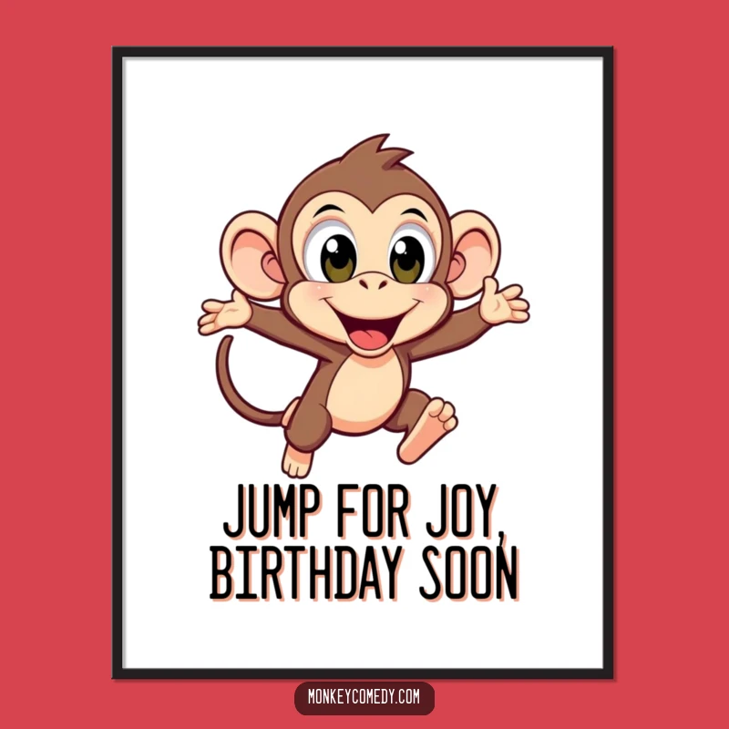 Funny Free Printable Wall Art: Excited Kawaii Monkey Leaping Energetically Downloadable Art