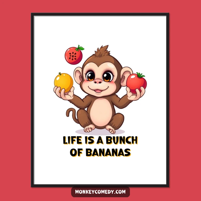Funny Free Printable Wall Art: Monkey Juggling Fruits, Downloadable Decor