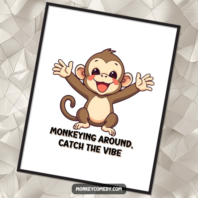Funny Free Printable Wall Art: A comical monkey with arms outstretched, playfully ready to catch anything, adding a humorous touch to your decor.