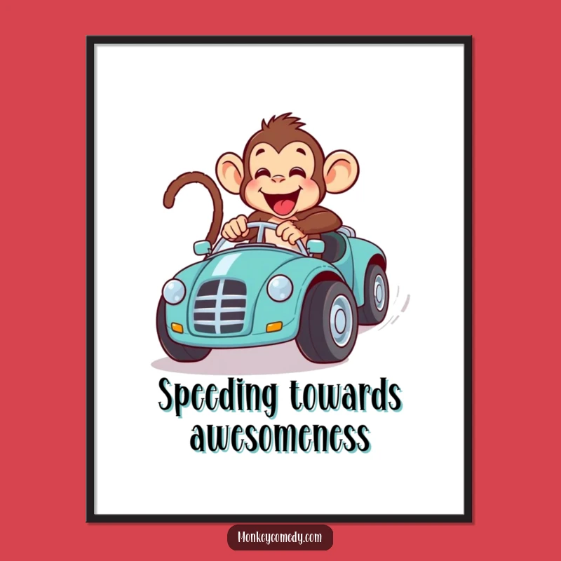 Funny Free Printable Wall Art: Monkey Racing Car, Quirky Downloadable Decor Gift