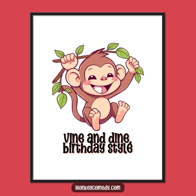 Funny Free Printable Wall Art: Kawaii Monkey Grin Swinging Jungle Downloadable Art