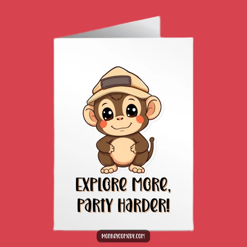Free Printable Explorer Monkey Birthday Card: Kawaii Adventurer Downloadable Gift