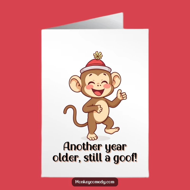 Free Printable Birthday Card: Dancing Monkey with Hat - Funny Downloadable Gift!