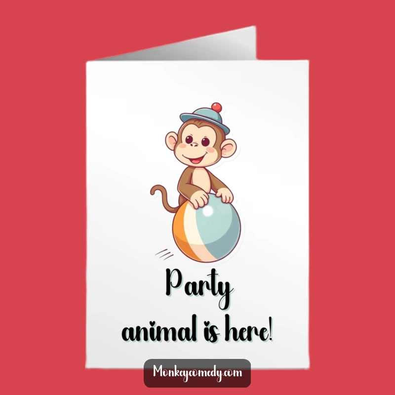 Free Printable Birthday Card: Funny Monkey Hat Ball Rider, Perfect Humorous Downloadable Gift