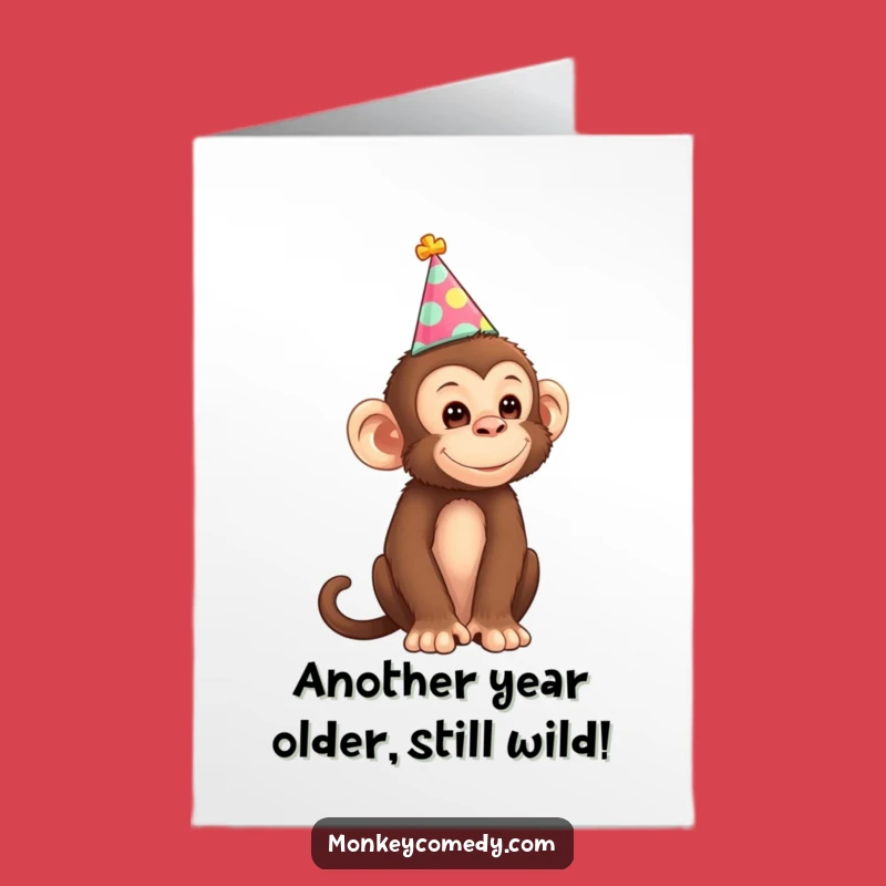 Free Printable Birthday Card: Funny Monkey Party Hat Downloadable Greeting for Him or Her