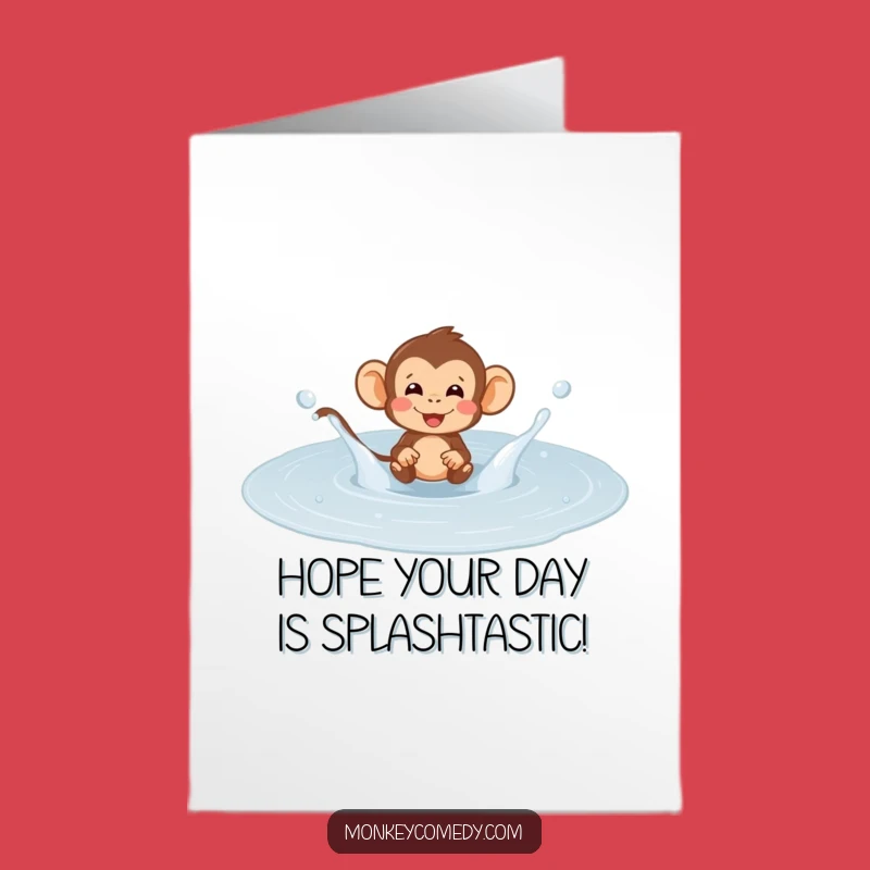Free Printable Birthday Card: Playful Monkey Puddle Splash, Funny Downloadable Gift